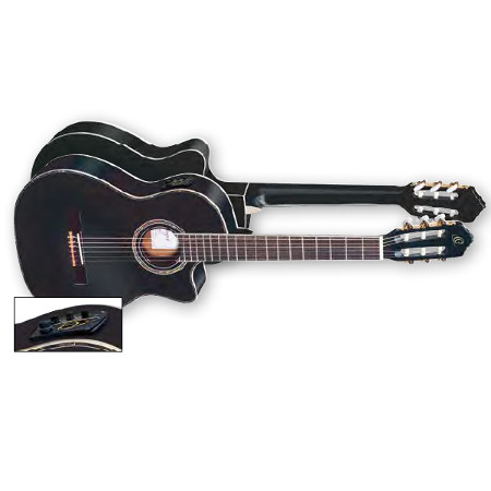 NYLON 6-STR. GUITAR     ORTEGA BLACK, EQ WITH TUNER