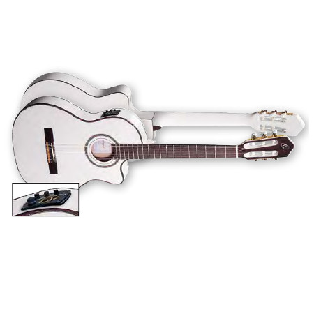 NYLON 6-STR. GUITAR     ORTEGA WHITE, EQ WITH TUNER, THINLINE