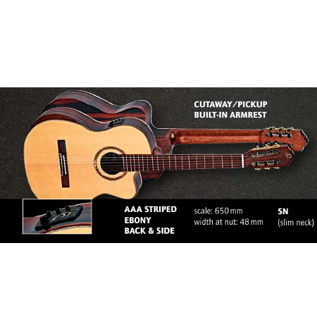 NYLON 6-STR. GUITAR     ORTEGA STRIPED EBONY BACK SIDE