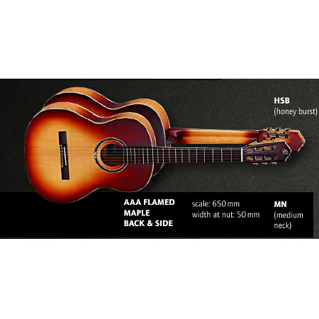 NYLON 6-STR. GUITAR    ORTEGA HONEY BURST, MAPLE NK/BK/SIDE