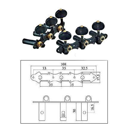 CLASSIC TUNING MACHINES ORTEGA SET, BLACK HW / BLACK TUBES