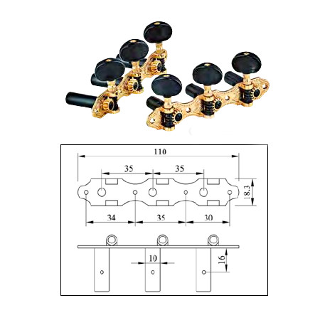CLASSIC TUNING MACHINES ORTEGA SET, GOLD HW / BLACK TUBES