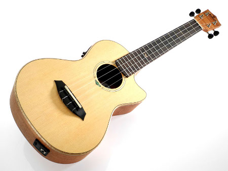 Koki'o solid spruce-flamed maple cutaway EQ tenor Ukulele w/bag