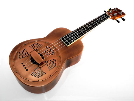 Koki'o resonator brass champagne concert Ukulele w/hardshellcase