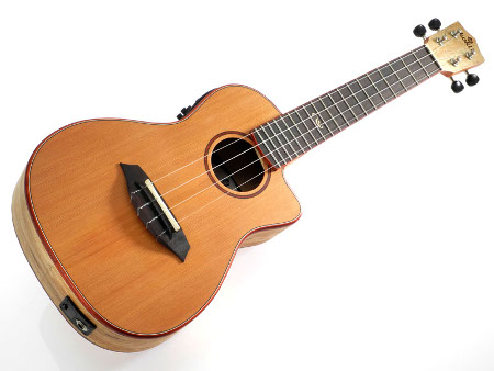Koki'o solid cedar-spalted maple cutaway EQ concert Ukulele w/bag