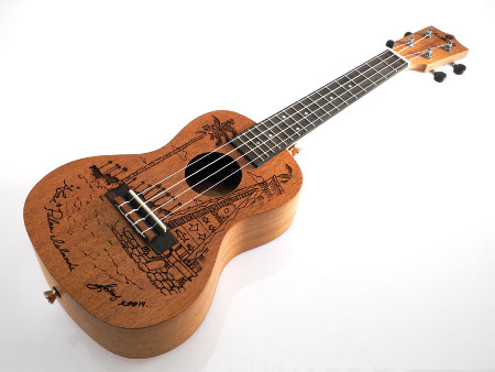 Koki'o mahogany laser art concert Ukulele w/bag