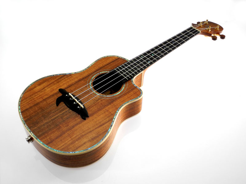 Honu Solid Premium Curly Koa Deluxe Tenor-E Ukulele, Cut-Away