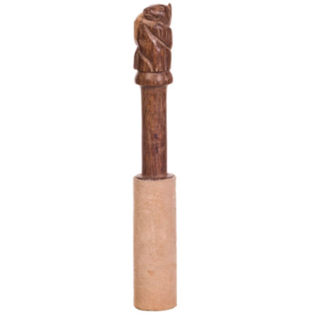 Afroton Mallet for singing bowl, carved, leather, Ø 2,5, L 19cm