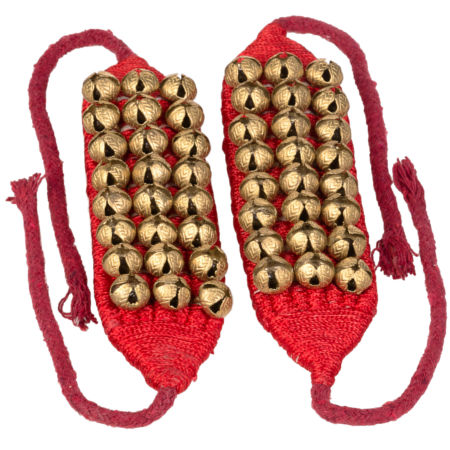 Afroton Bells, 3 row, pair, on velvet bracelet, L 70cm